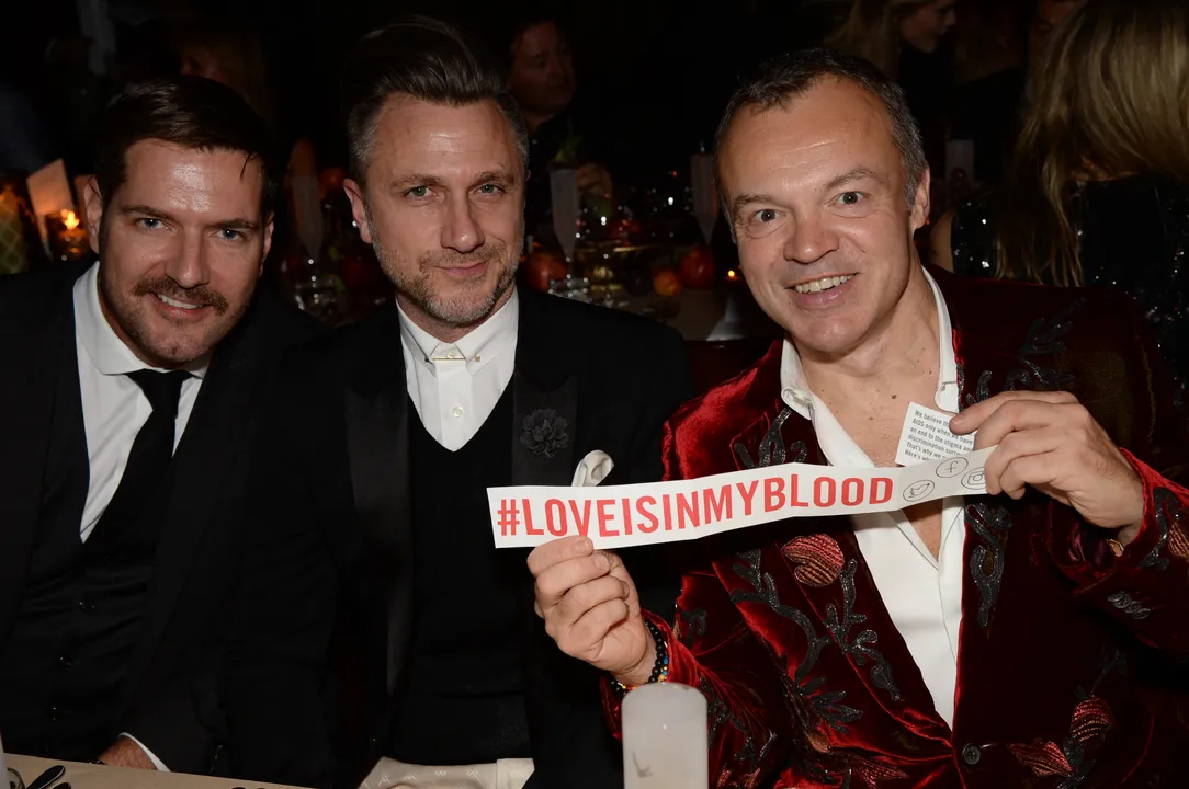 GRAHAM NORTON HOSTS THE LOVE IS IN MY BLOOD WINTER DINNER ON THE EVE OF WORLD AIDS DAY TO ENCOURAGE COMPASSIONATE SUPPORT OF HIV TESTING