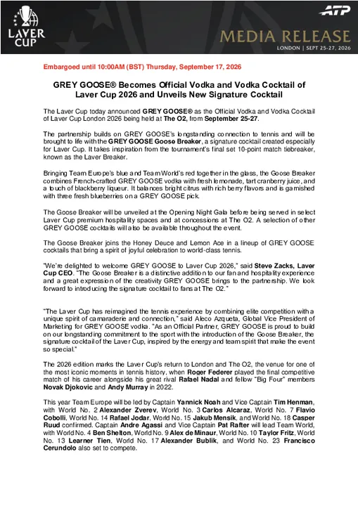FINAL - GREY GOOSE x LAVER CUP PARTNERSHIP ANNOUNCEMENT RELEASE .docx